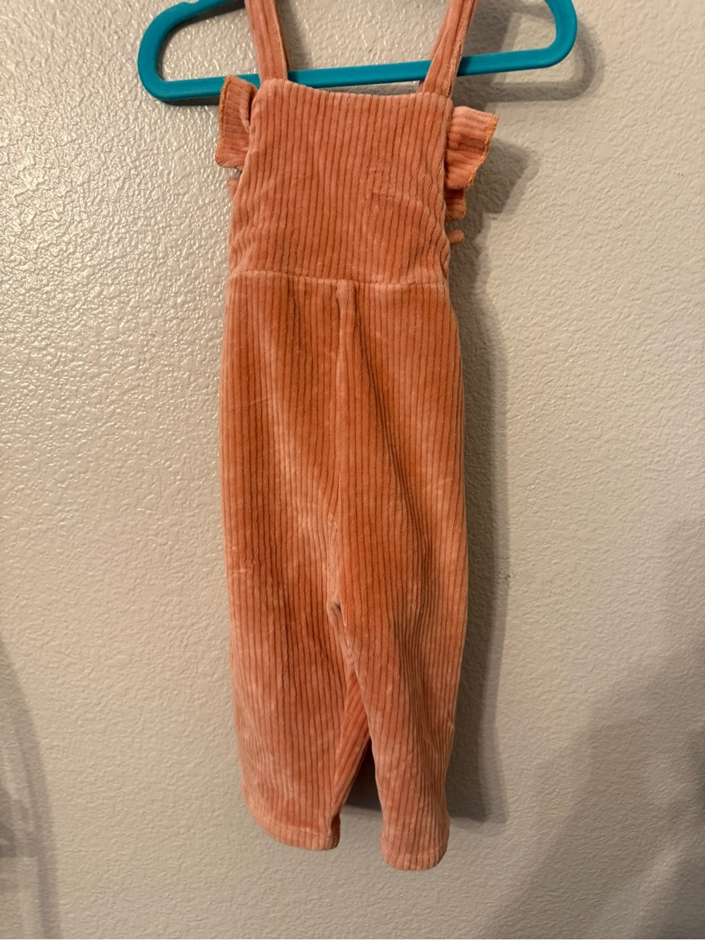 Girls Corduroy Ruffle-Strap Overalls in Dusty Peach